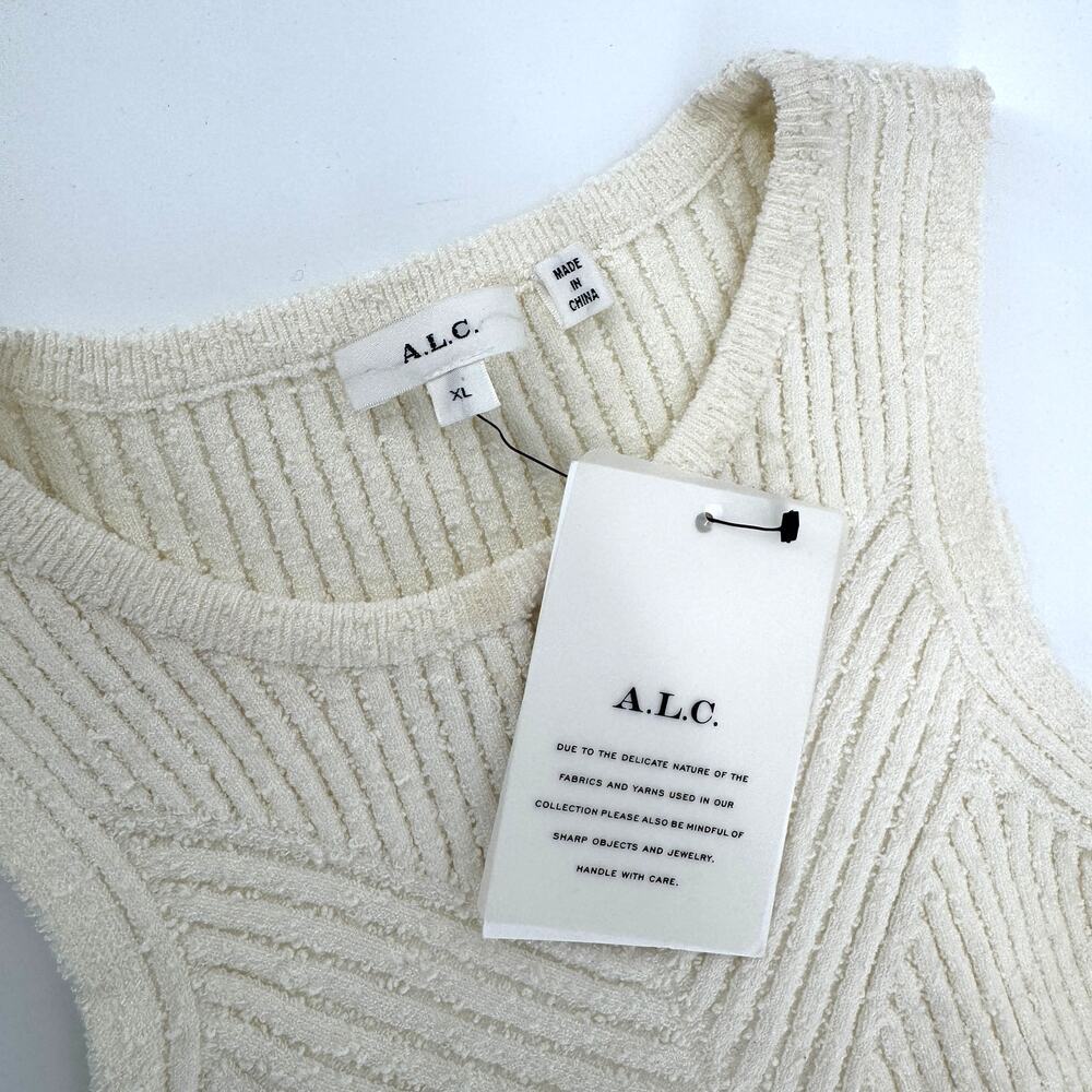 A.L.C. Lucy Rib Knit Tank Top Sz XL NWT $295 Viscose Crew Neck Chevron Top - Picture 3 of 7